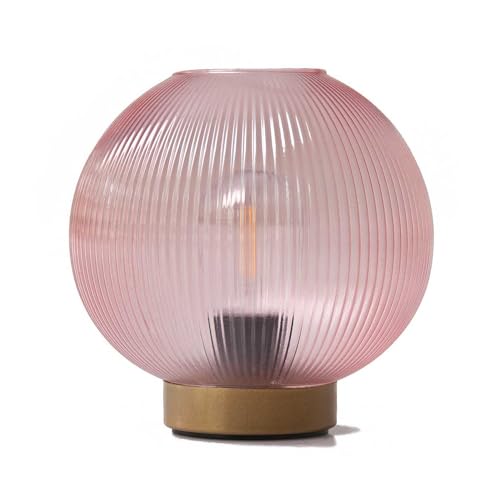 HAB&GUT LED239 Windlicht Riffelglas Rose Batterie warmweiß