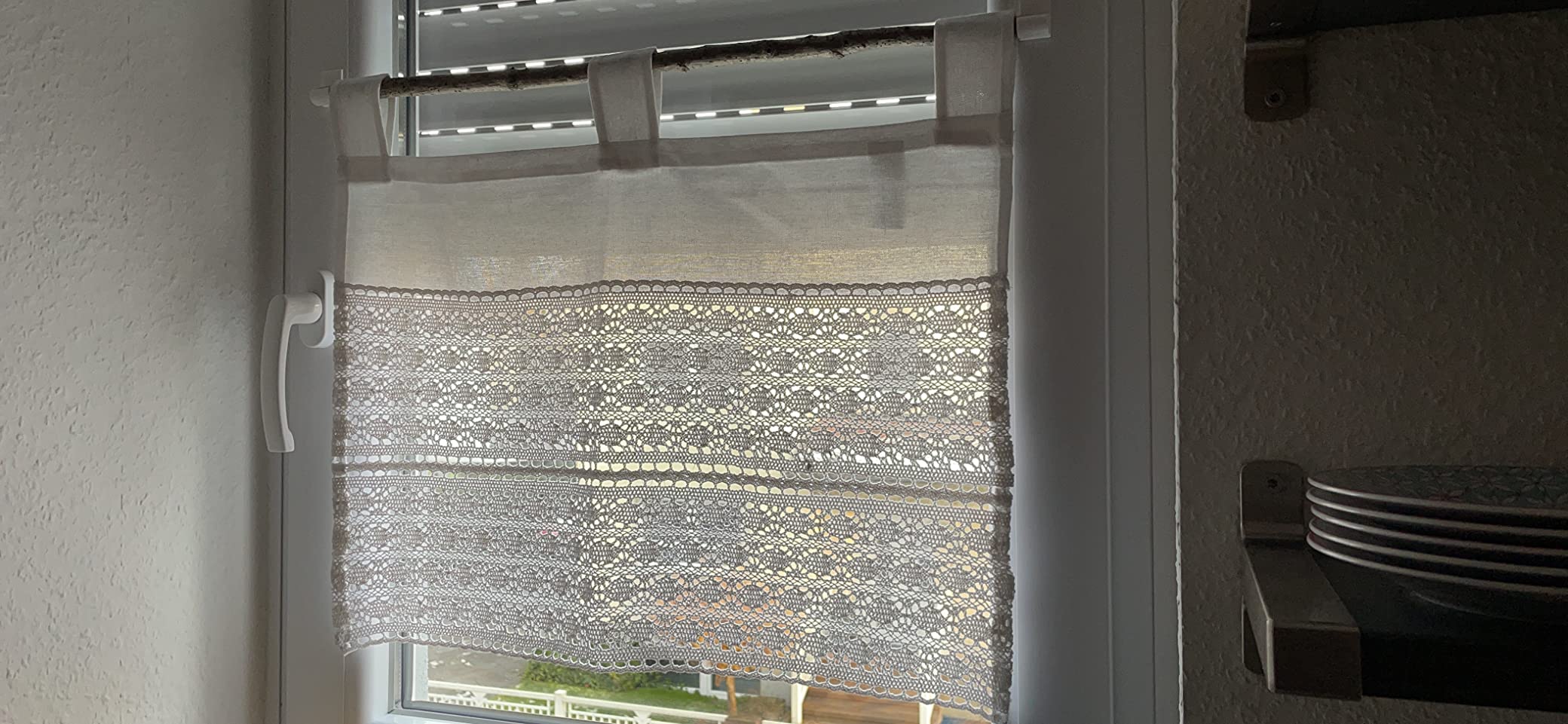 heimtexland Typ793 Bistrogardine 45x120 cm Weiß Häkelspitze blickdicht