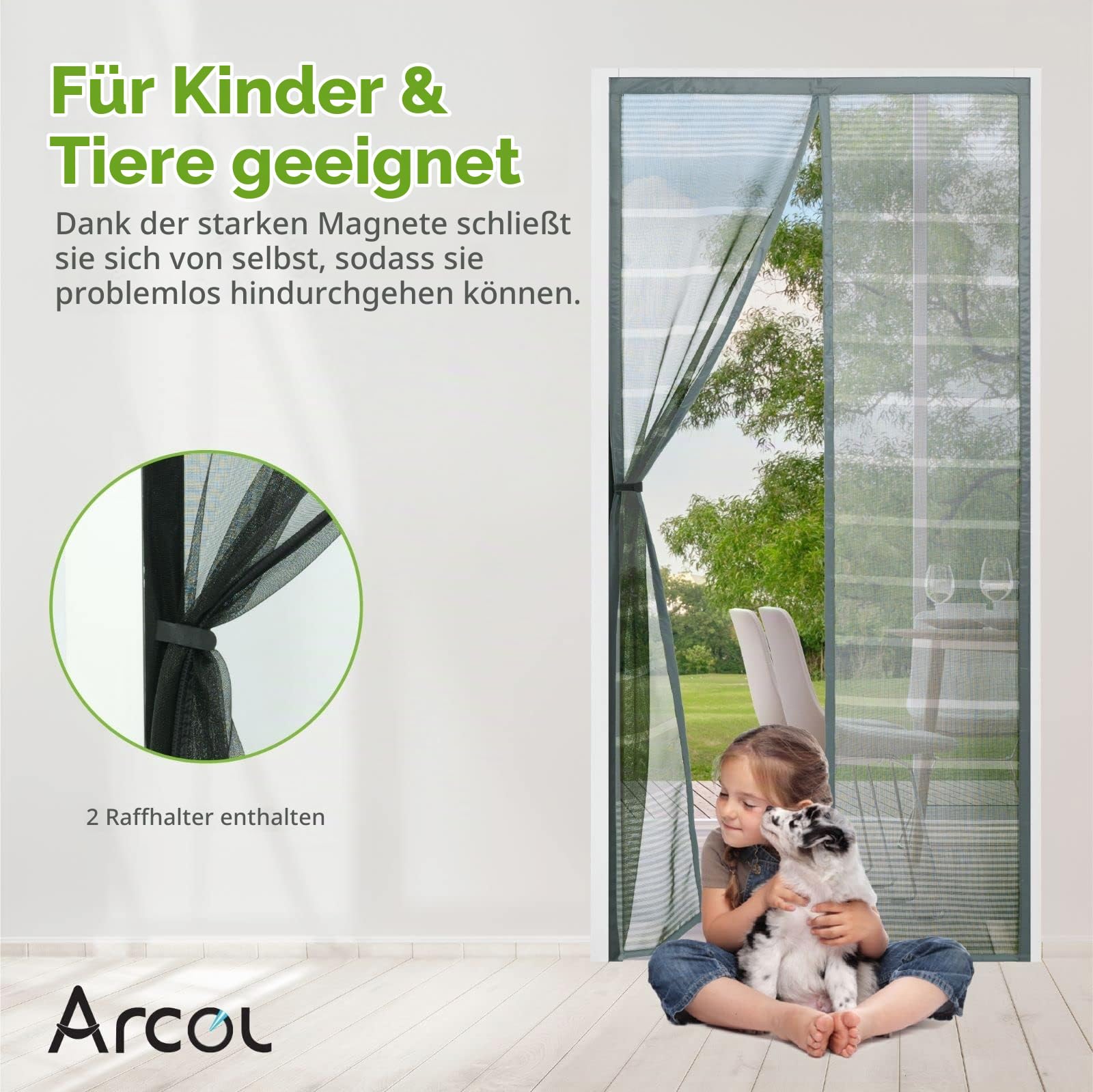 ARCOL Fliegengitter Balkontür 100x220 cm Magnet Grau-Weiß