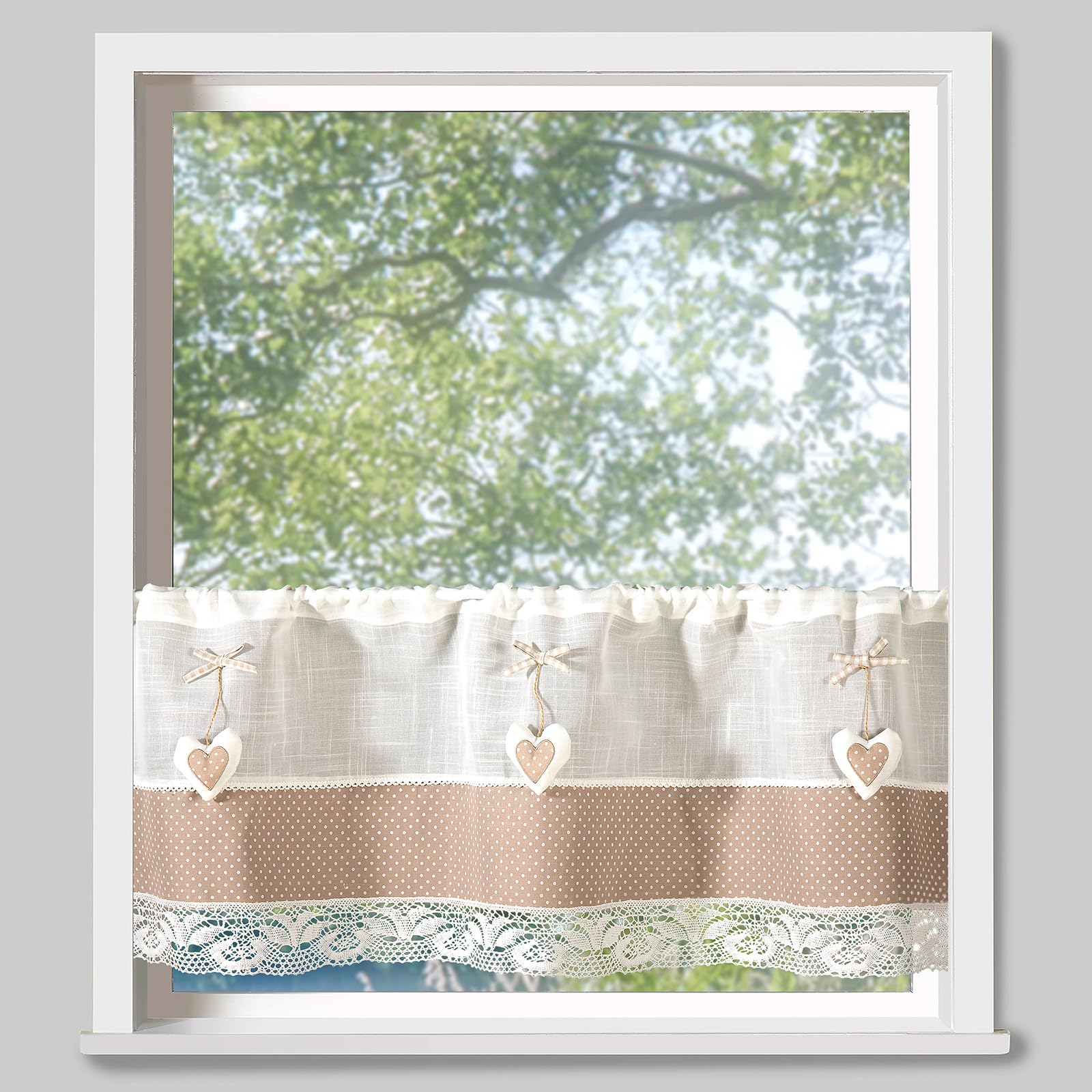heimtexland Typ926 Scheibengardine 45x120 cm Herz Taupe