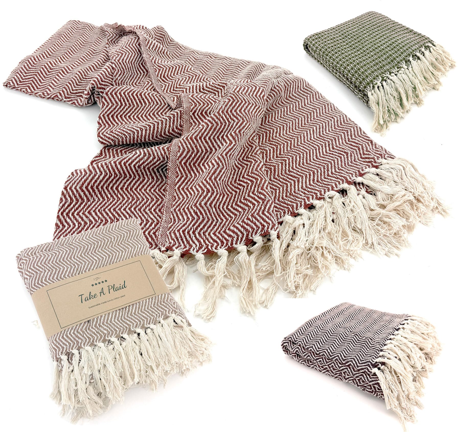 heimtexland Chevron Typ912 Strickdecke 180x130 Taupe Baumwolle
