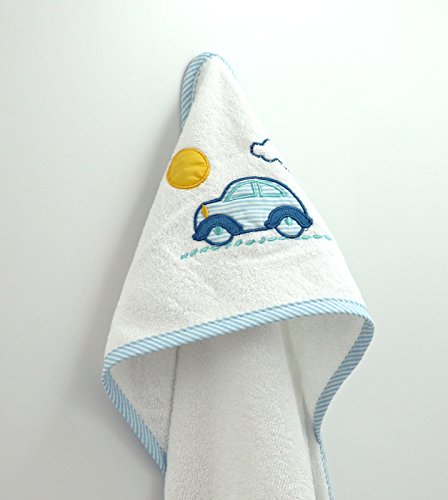 heimtexland Typ485 Baby-Badetuch Kapuze 100x100 hellblau Auto