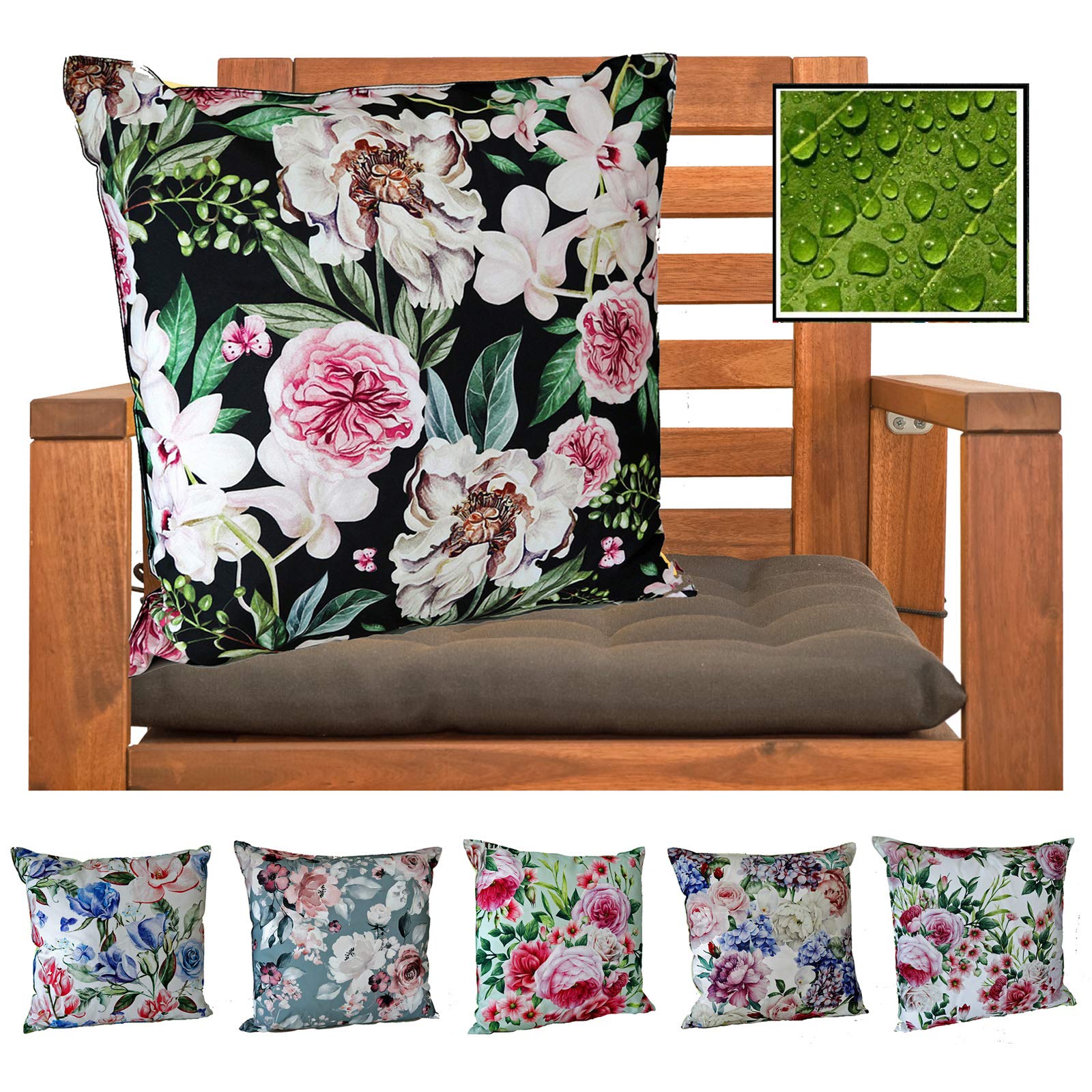 heimtexland Typ675 Outdoorkissen 45x45 cm Grün Blumen wasserabweisend