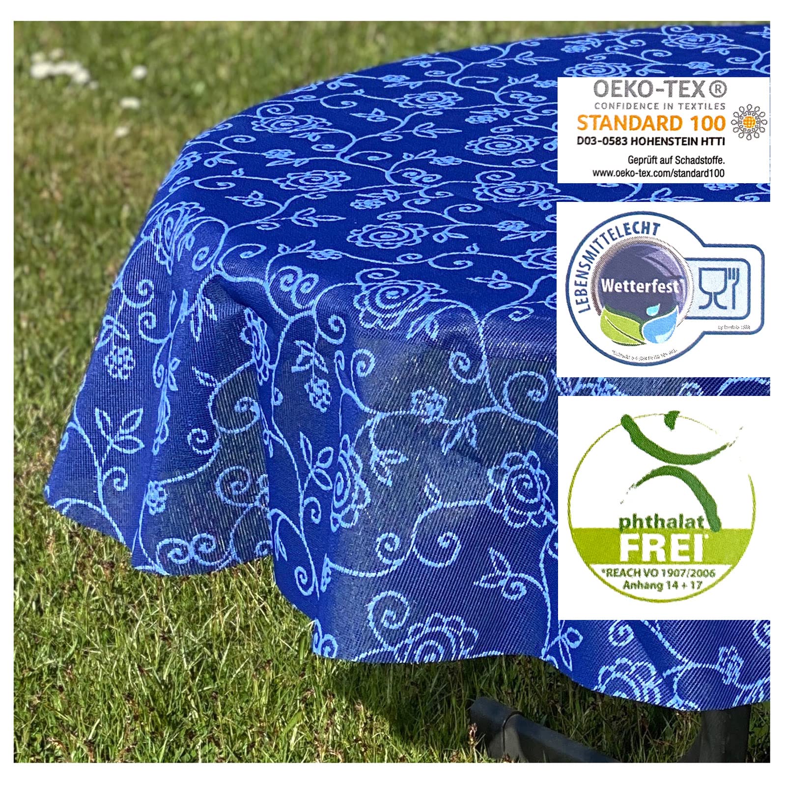 heimtexland Typ798 Gartentischdecke blau 160 rund wetterfest
