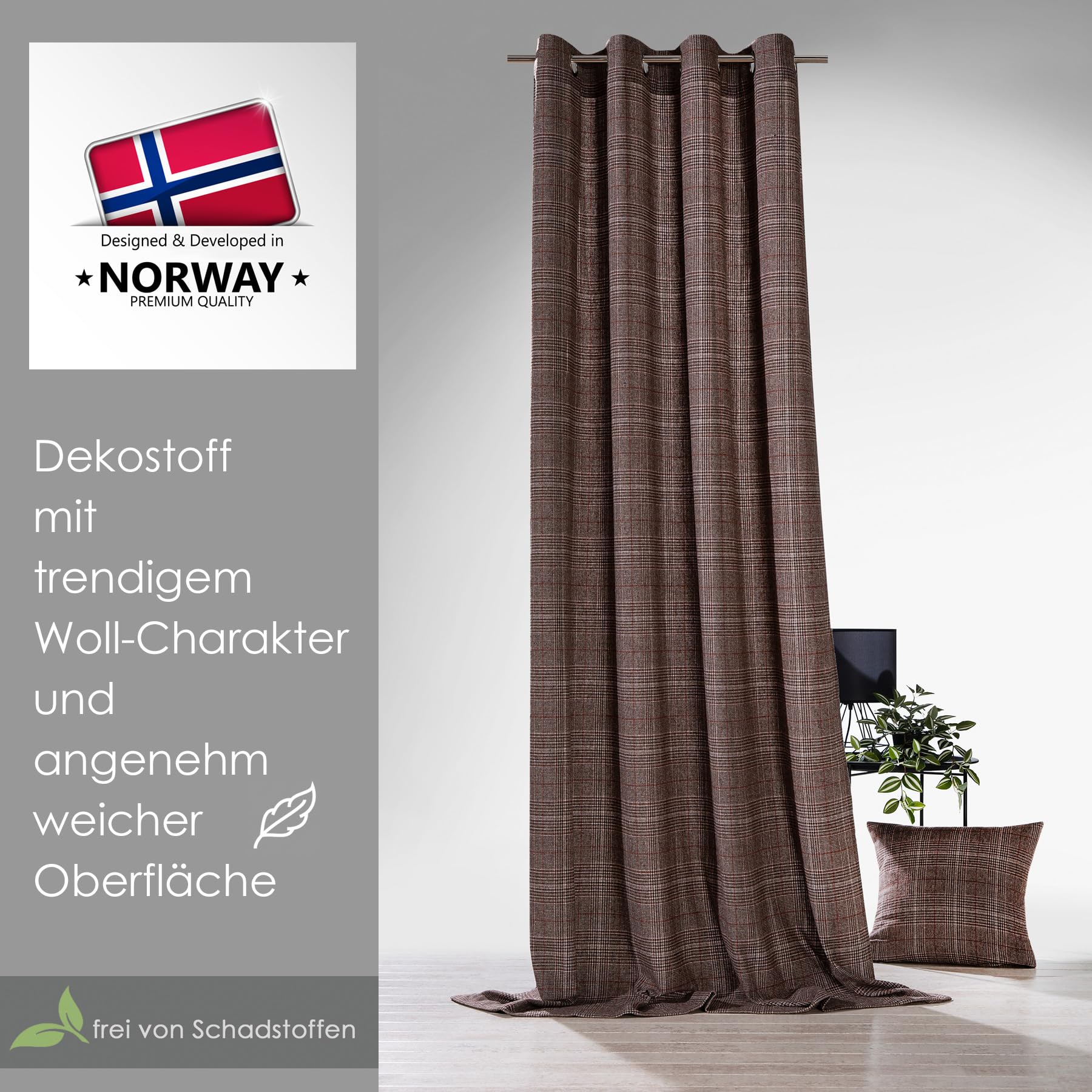 heimtexland Typ899 Ösenschal 240x135 cm braun-rot karo
