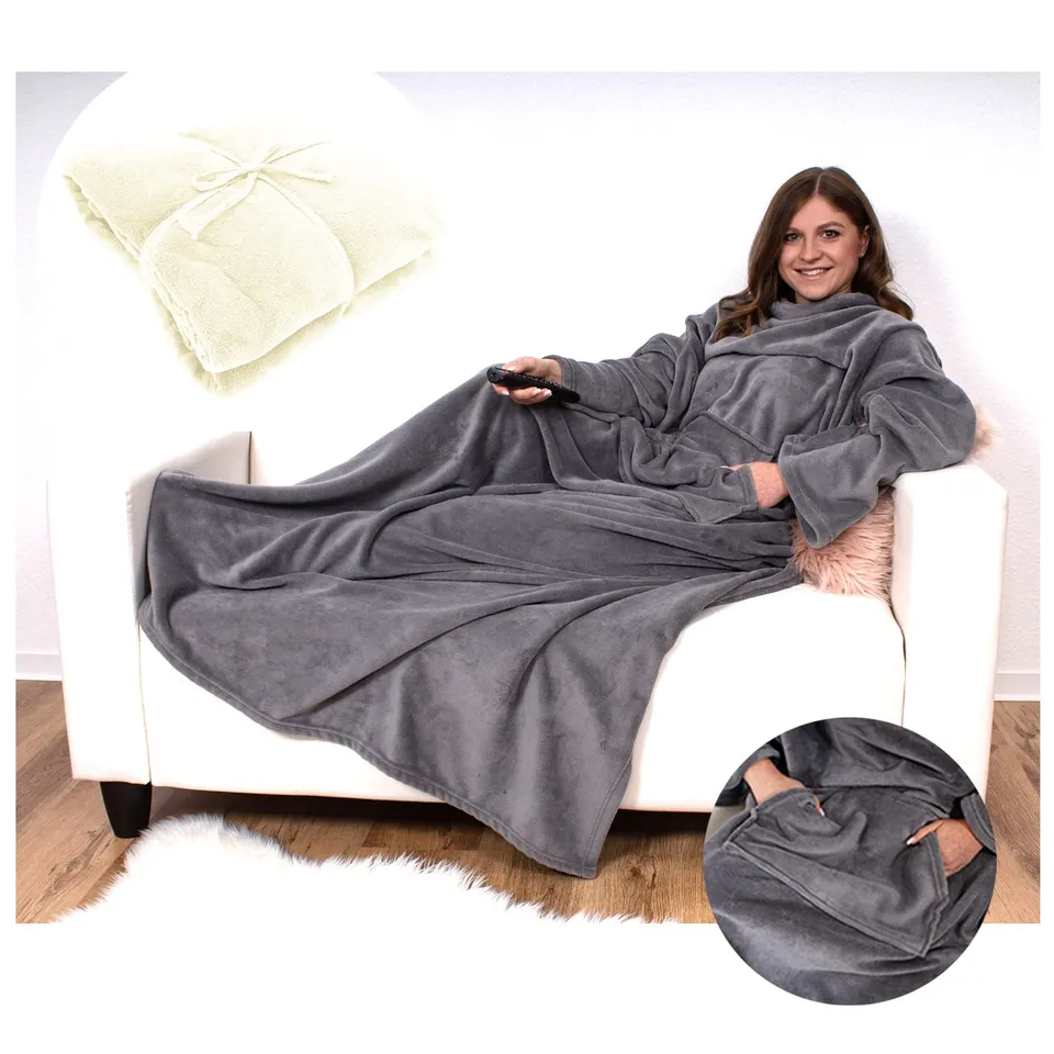 heimtexland Typ753 TV-Decke mit Ärmeln Creme 150x200