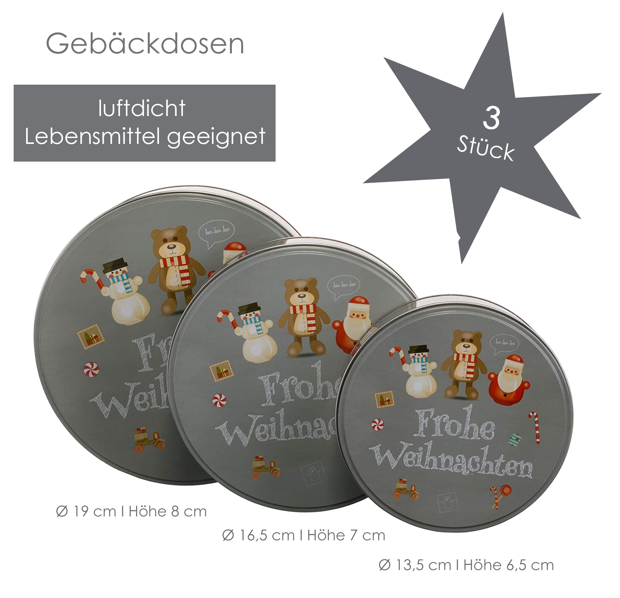 heimtexland Typ658 Gebäckdosen Weihnachtstrio 3er Set Rund