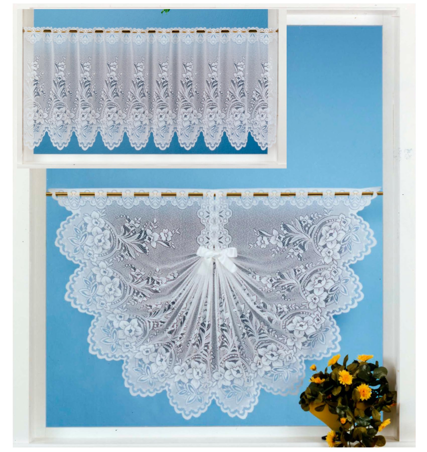 heimtexland Typ42 Scheibengardine 30x170 cm weiß Blumen