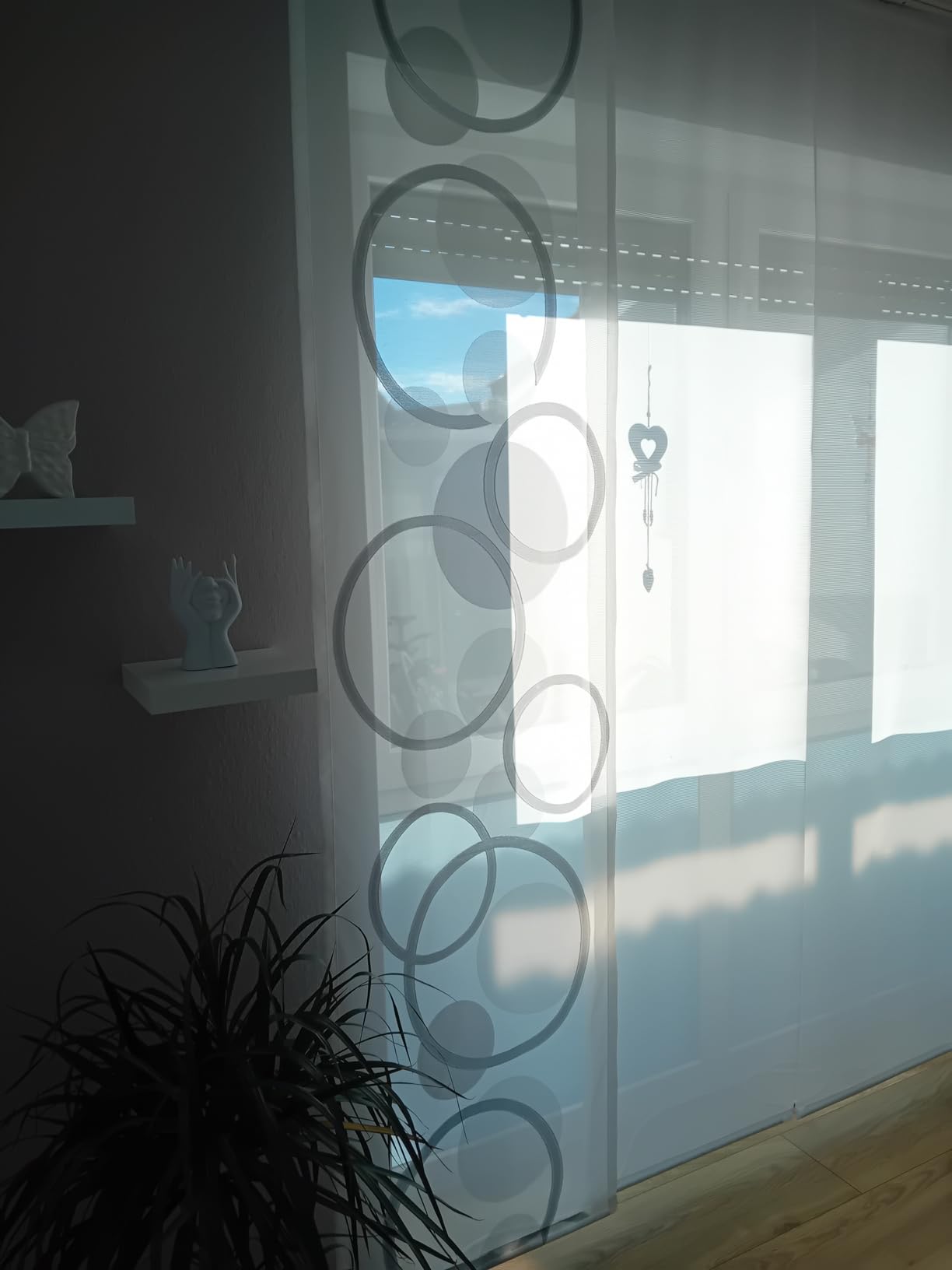 heimtexland Typ327 Schiebevorhang 245x60 cm Weiß-Grau halbtransparent
