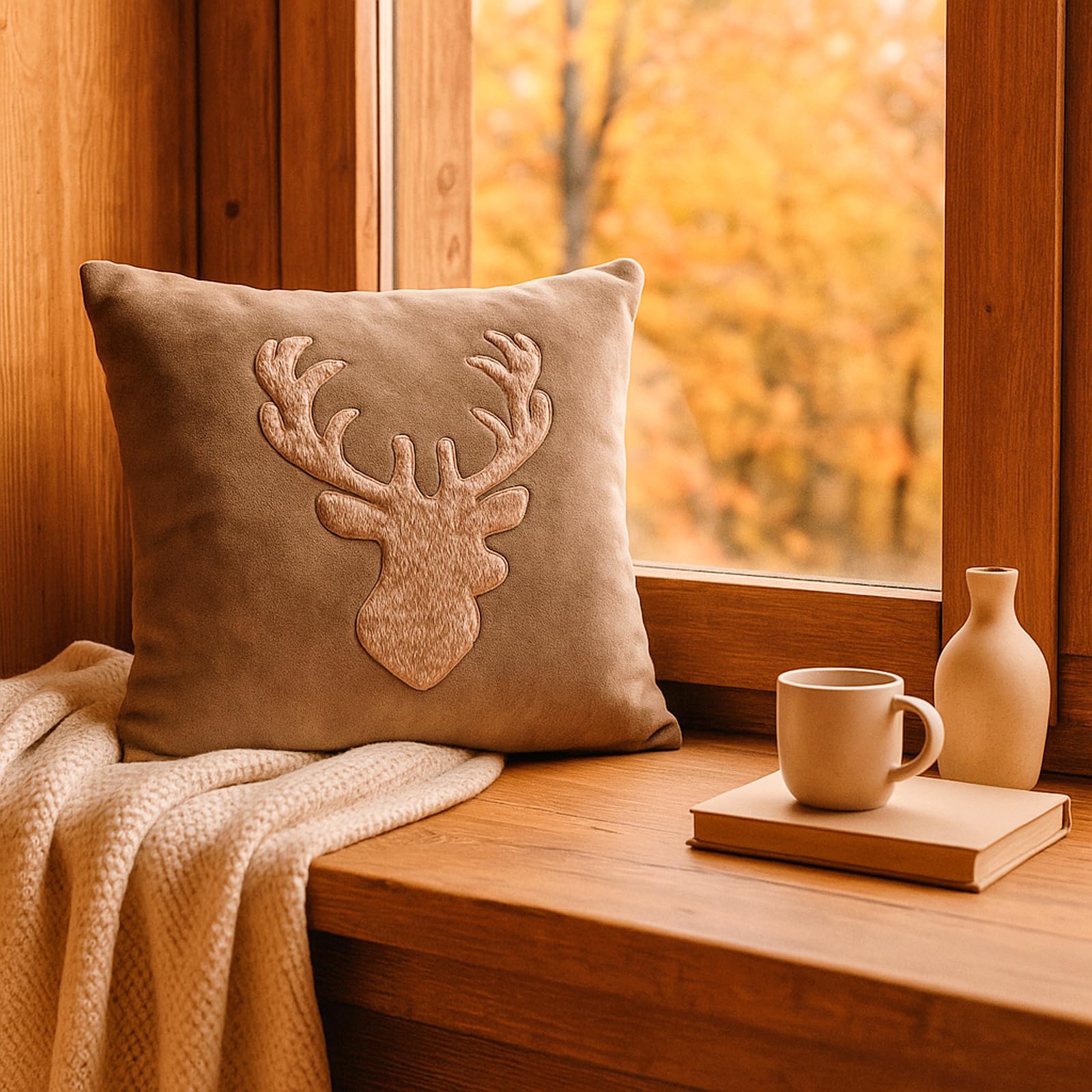 heimtexland Typ903 Kissen Hirsch 45x45 cm Taupe gefüllt