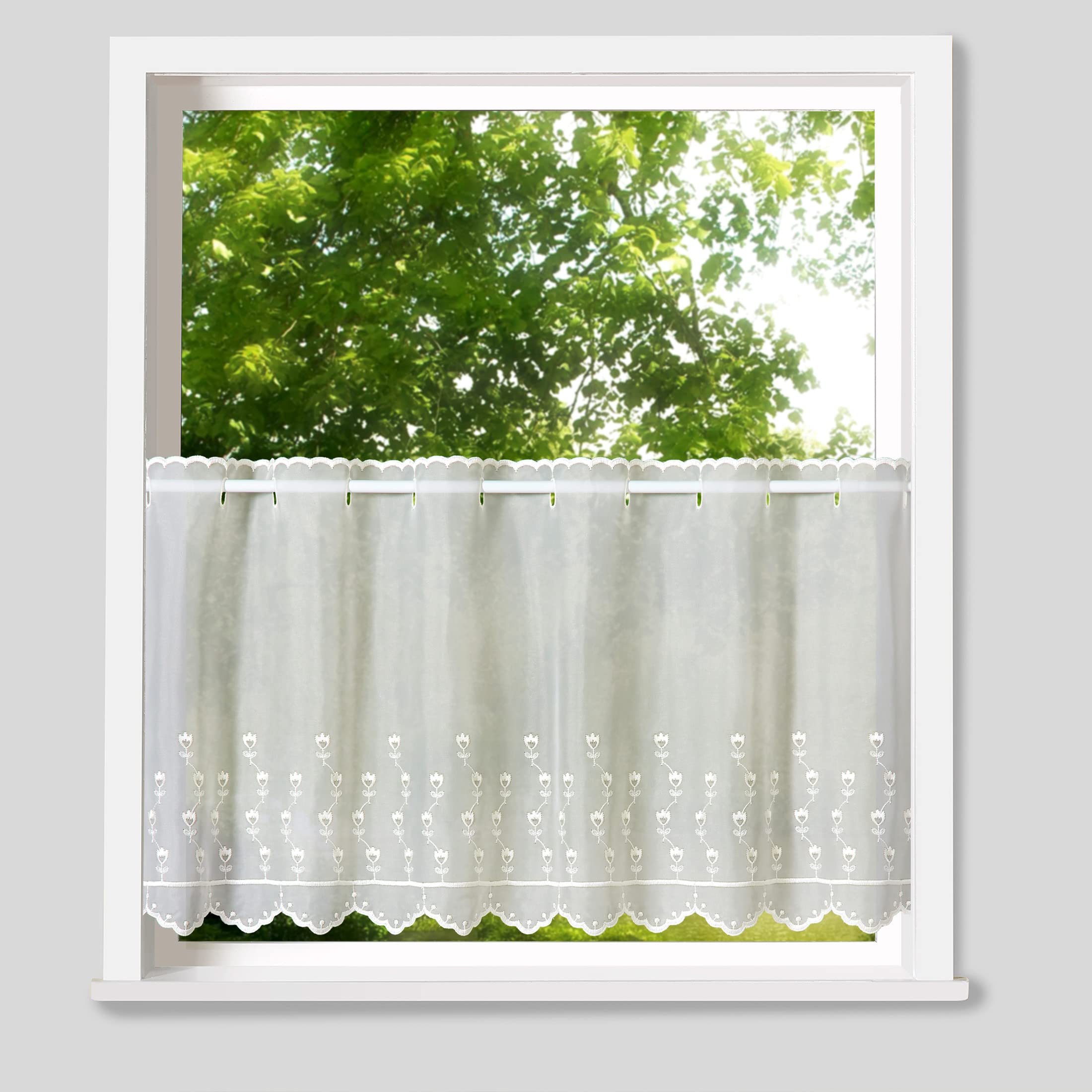 heimtexland Tulpe Typ818 Scheibengardine 45x148 Weiß-Ecru transparent