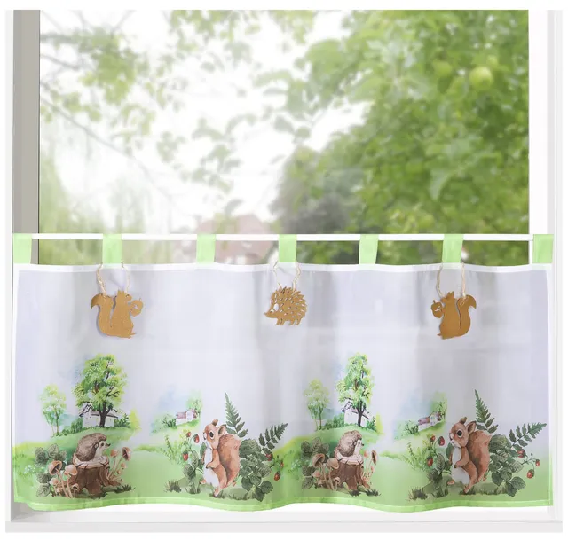 heimtexland Typ790 Scheibengardine 45x120 cm grün Eichhörnchen