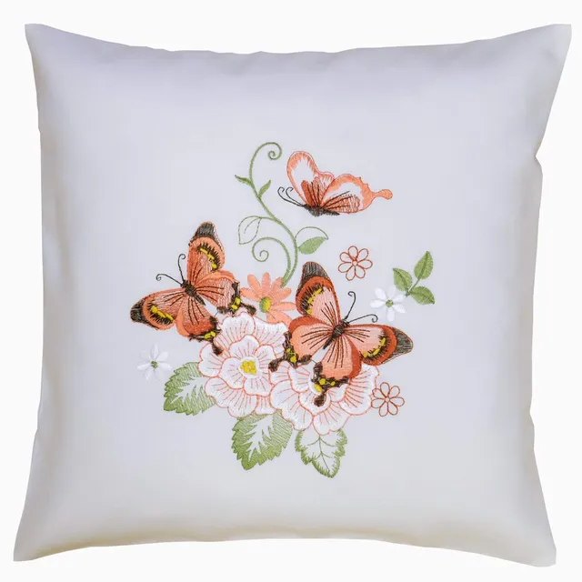 heimtexland Typ612 Kissenhölle 40x40 weiß Schmetterling bestickt