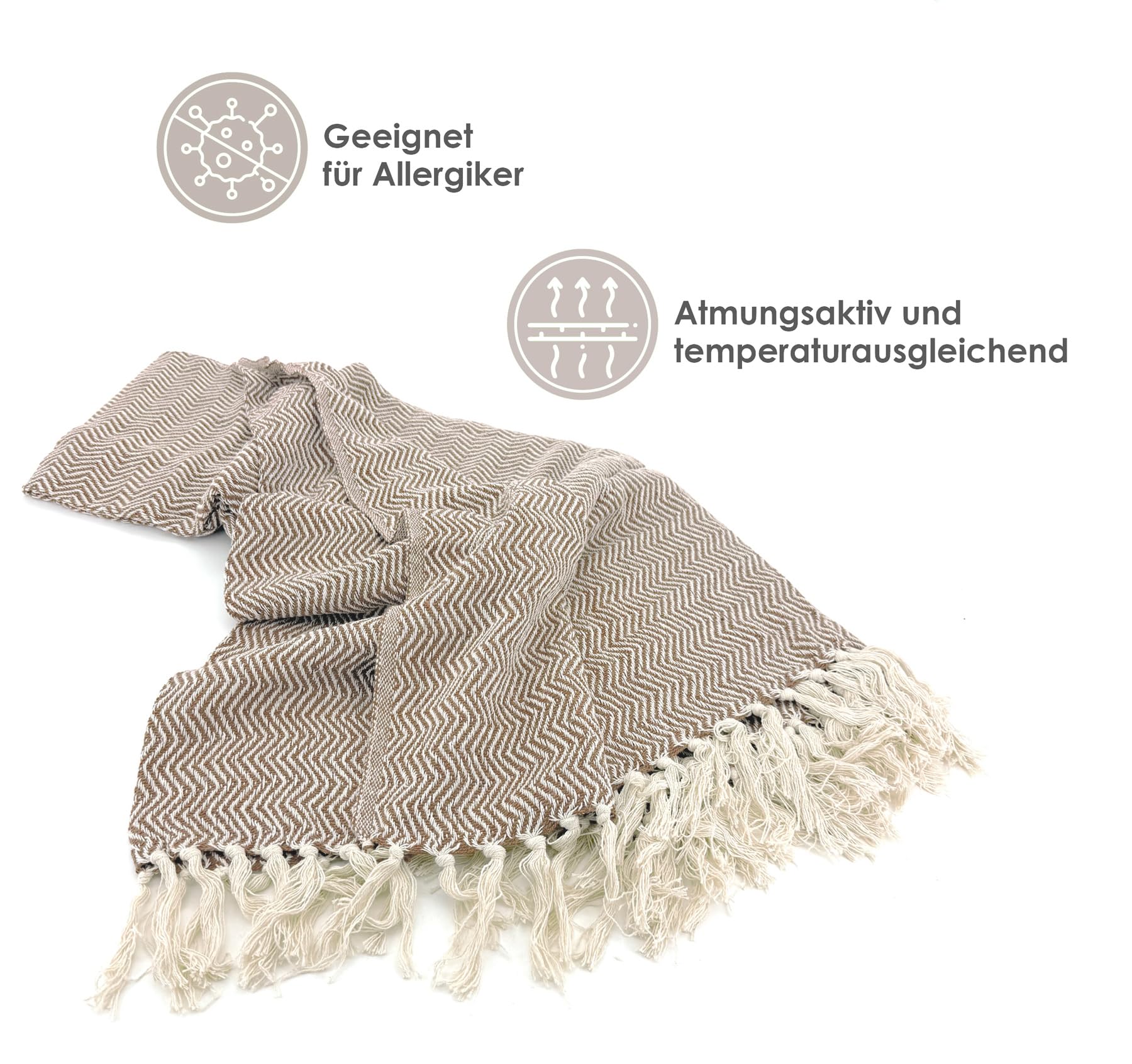 heimtexland Chevron Typ912 Strickdecke 180x130 Taupe Baumwolle