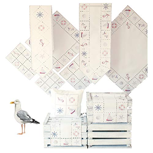 heimtexland Nordsee Typ737 Mitteldecke 85x85 weiß maritim bestickt
