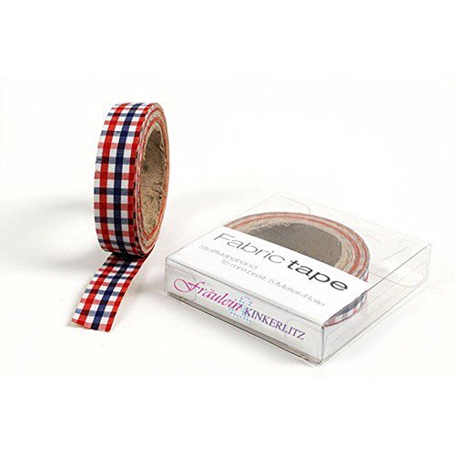 HAB & GUT TT001V Stoffband Rot-Blau kariert 15mm 5m Baumwolle