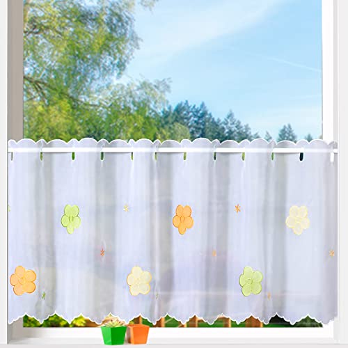 heimtexland Typ823 Scheibengardine 45x158 cm Blumen Weiß
