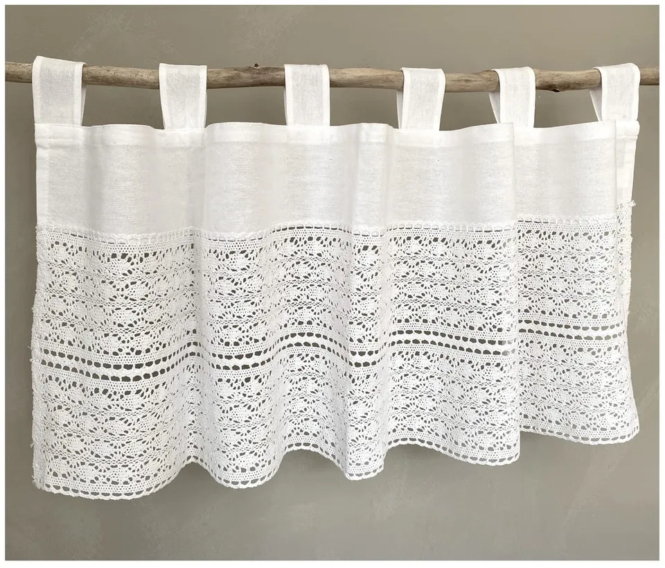 heimtexland Typ793 Bistrogardine 45x120 cm Weiß Häkelspitze blickdicht