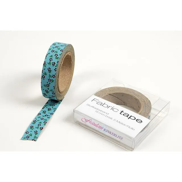 HAB & GUT Fräulein Kinkerlitz TT025V Stoffband Blumen Türkis 5 m selbstklebend