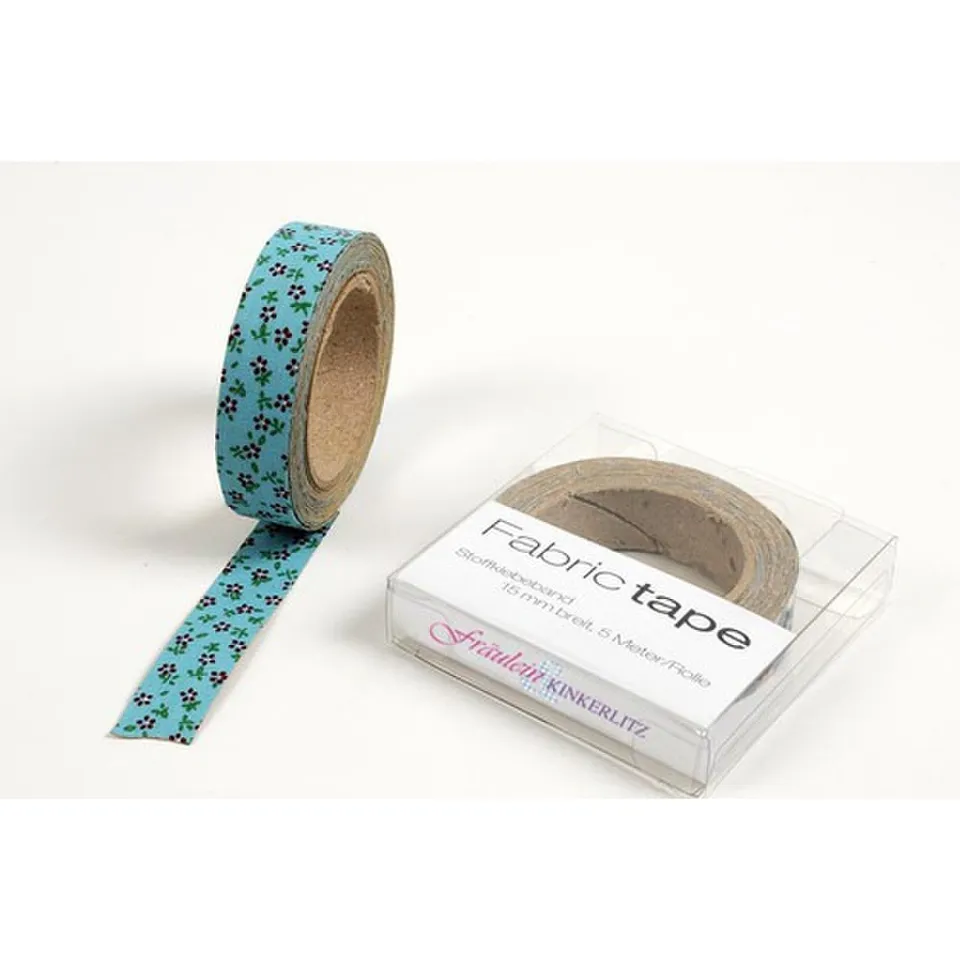 HAB & GUT Fräulein Kinkerlitz TT025V Stoffband Blumen Türkis 5 m selbstklebend