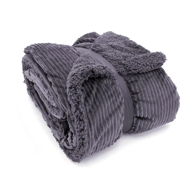 heimtexland Typ767 Cord-Kuscheldecke 200x150 cm Anthrazit Sherpa