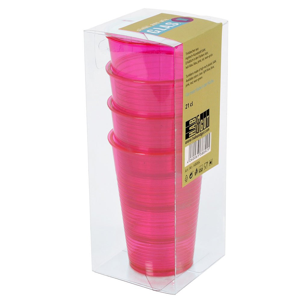 HAB & GUT KB004 Trinkbecher Glas-Optik pink 21 cl 4er