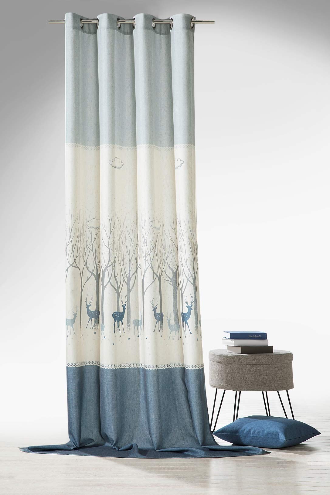 heimtexland Typ642 Ösenschal 245x140 cm natur-blau blickdicht