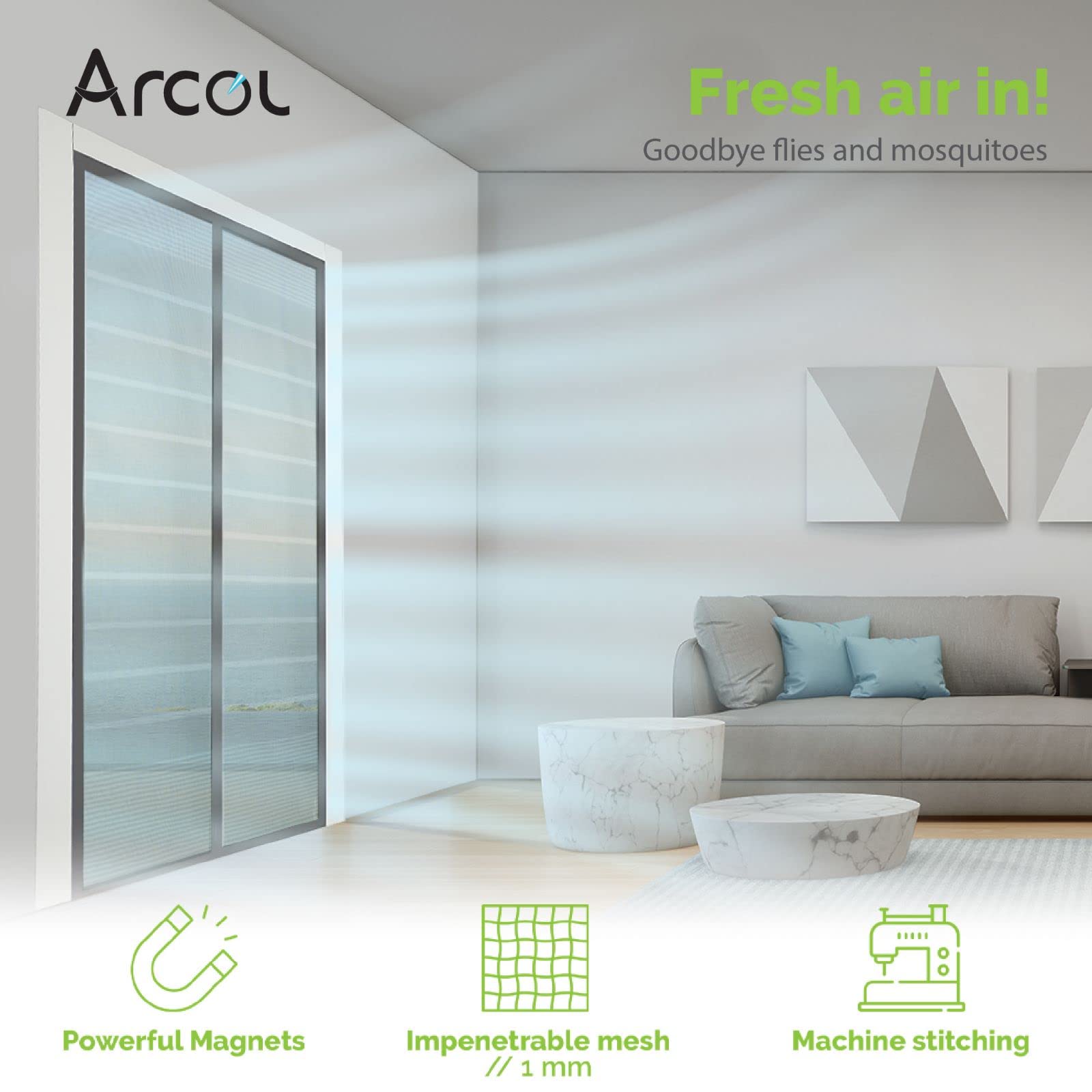 ARCOL Fliegengitter Fenster Magnet 130x150 cm Grau-Weiß Fiberglas