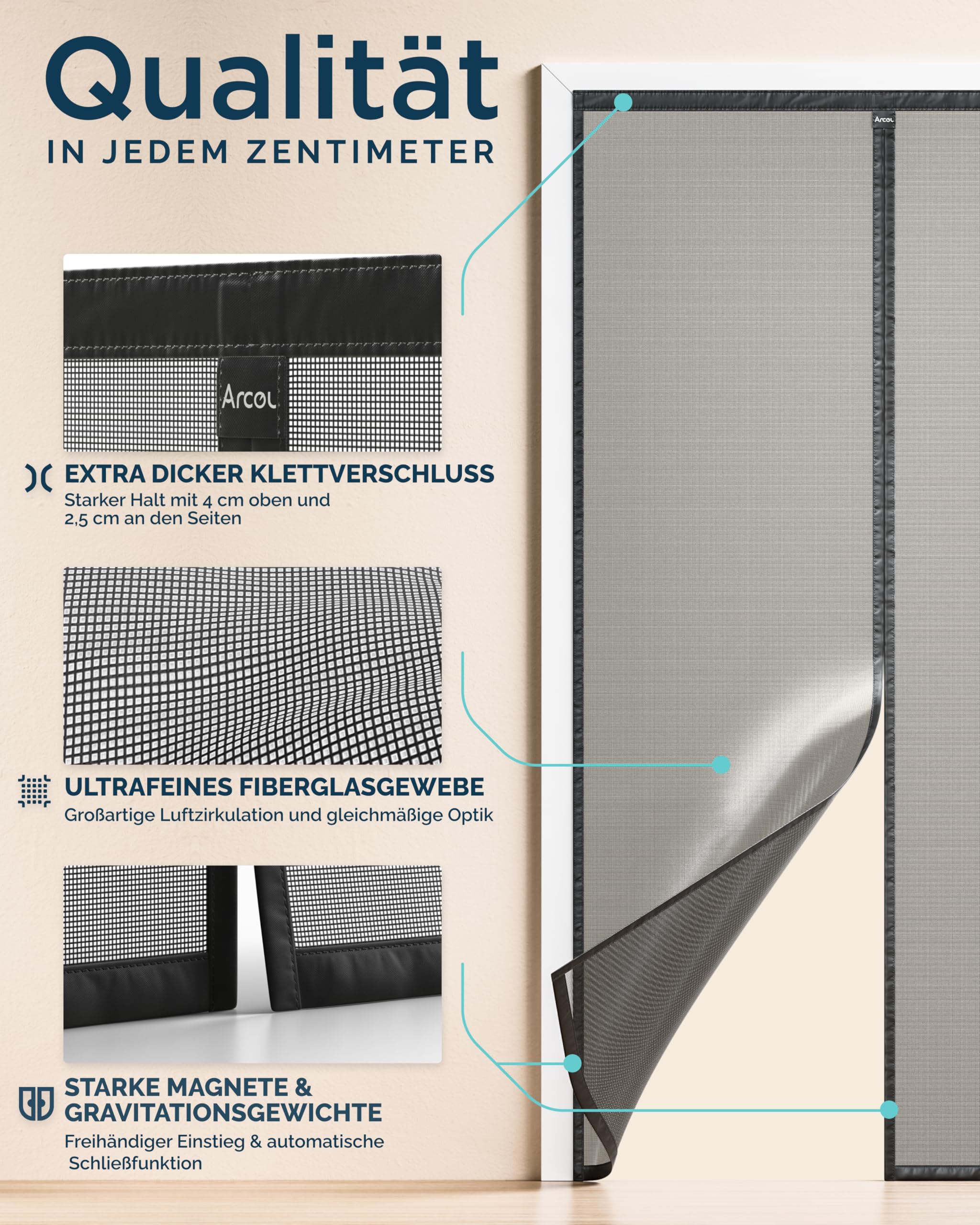 ARCOL Fliegengitter Balkontür 92x212 cm schwarz magnetisch