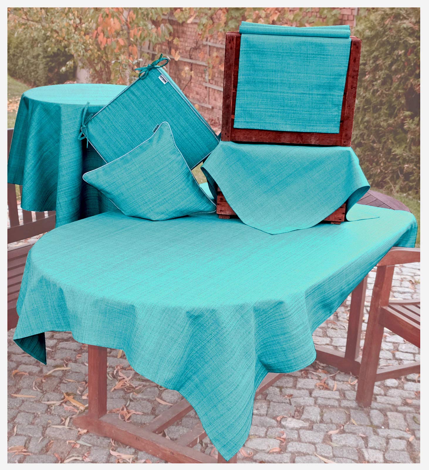 heimtexland Typ645 Tischdecke Outdoor Türkis rund 145 cm