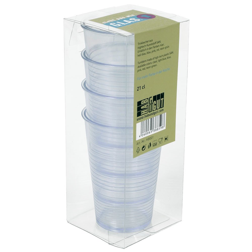 HAB & GUT KB001 Trinkbecher transparent 21 cl 4er-Set Kunststoff
