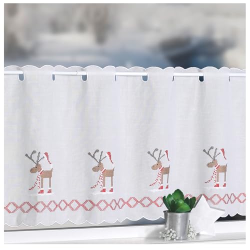 heimtexland Weihnachtselch Scheibengardine 45x115 cm Natur blickdicht
