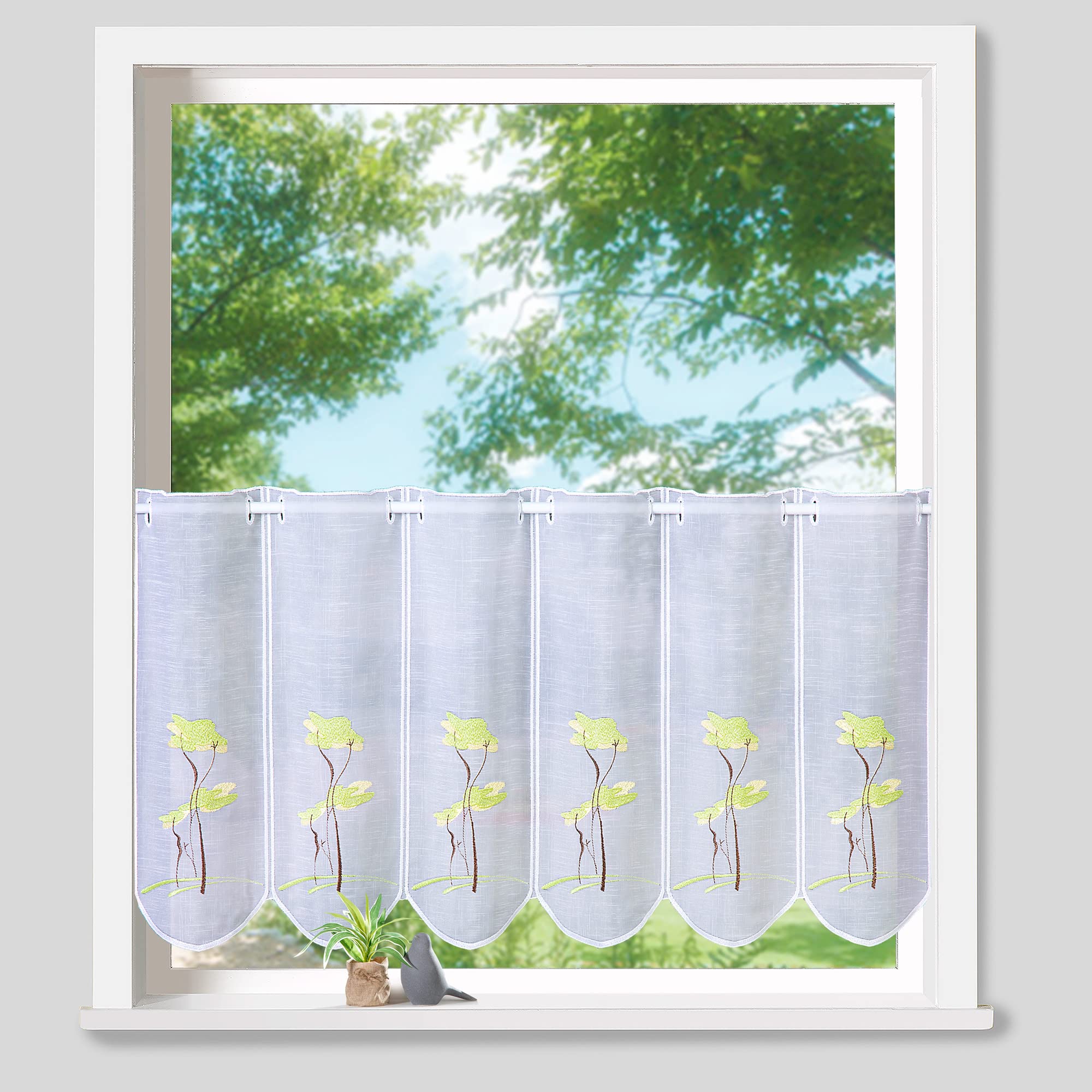 heimtexland Gingko Typ745 Scheibengardine 60x155 grün halbtransparent