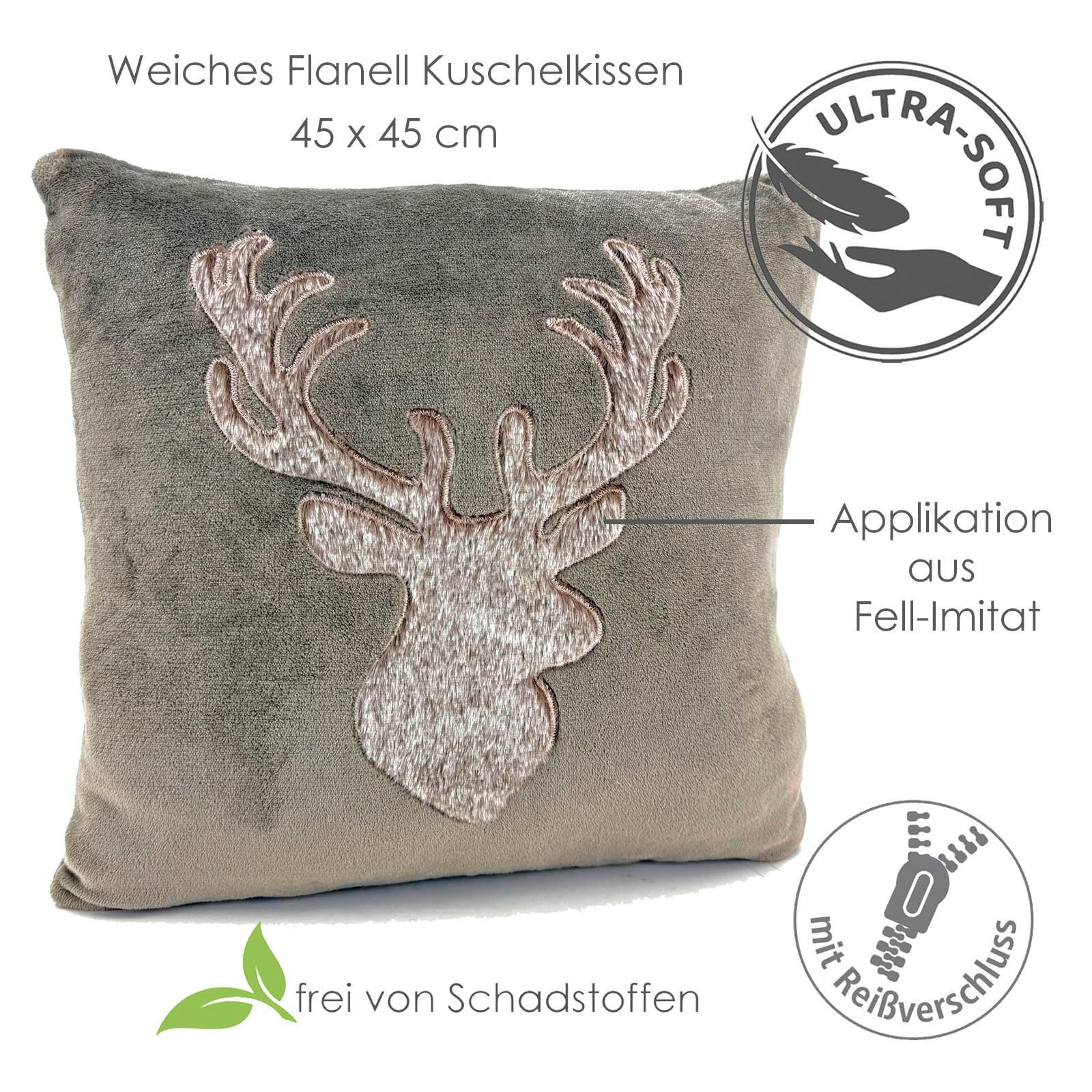 heimtexland Typ903 Kissen Hirsch 45x45 cm Taupe gefüllt