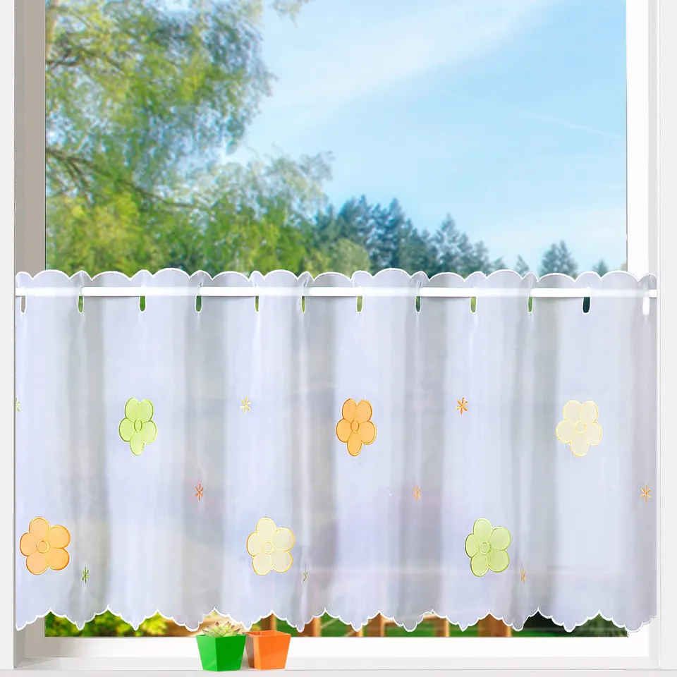 heimtexland Typ823 Scheibengardine 45x158 cm Blumen Weiß