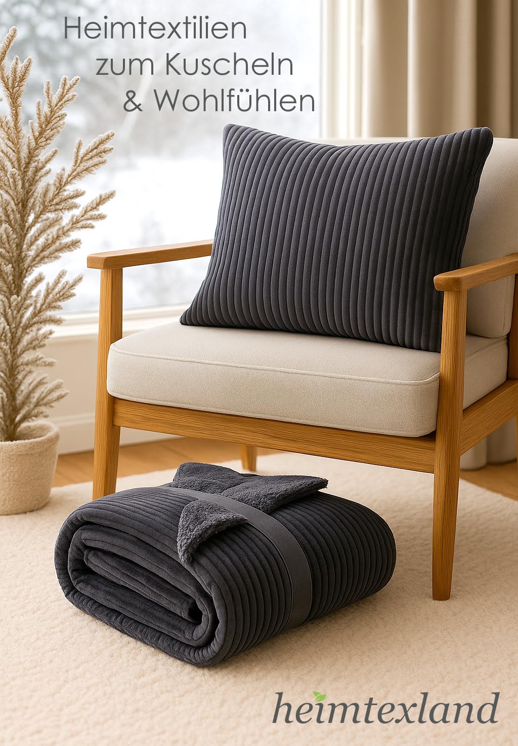 heimtexland Typ767 Cord-Kuscheldecke 200x150 cm Anthrazit Sherpa