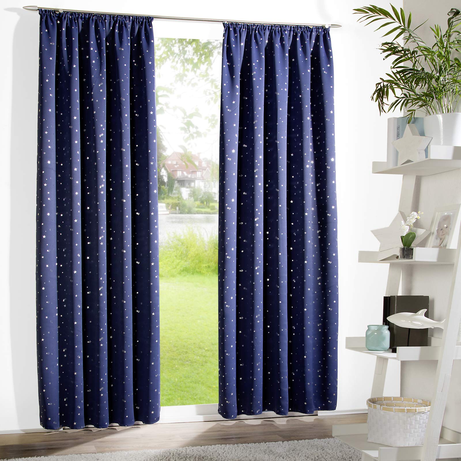 heimtexland Sterne Typ639 Verdunklungsgardine 175x135 cm Nachtblau