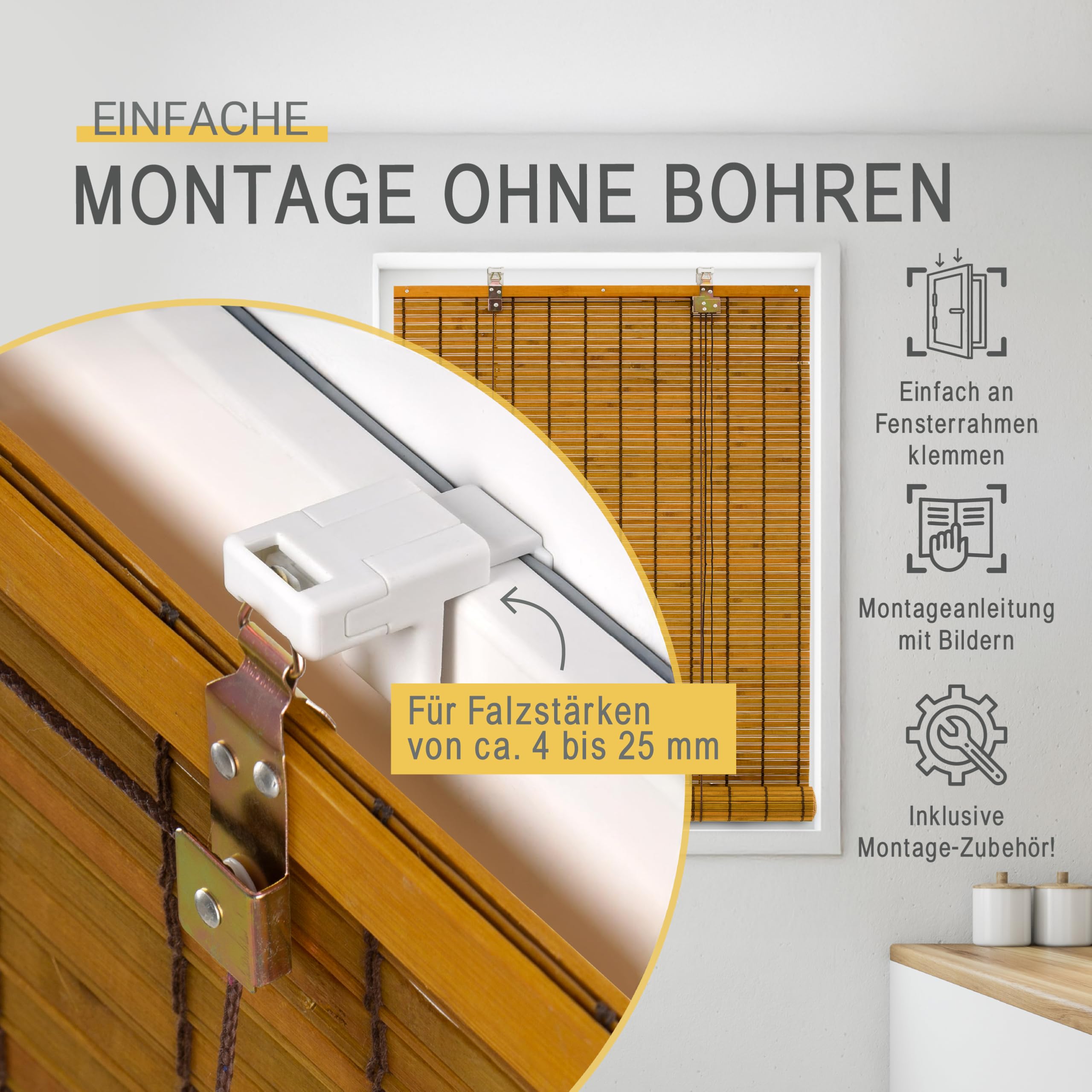 Sol Royal Bambus Rollo 60x160 cm Natur ohne Bohren blickdicht