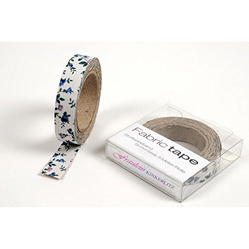 HAB & GUT Fräulein Kinkerlitz TT032V Stoffband Blumen Beige-Blau 5 m Baumwolle