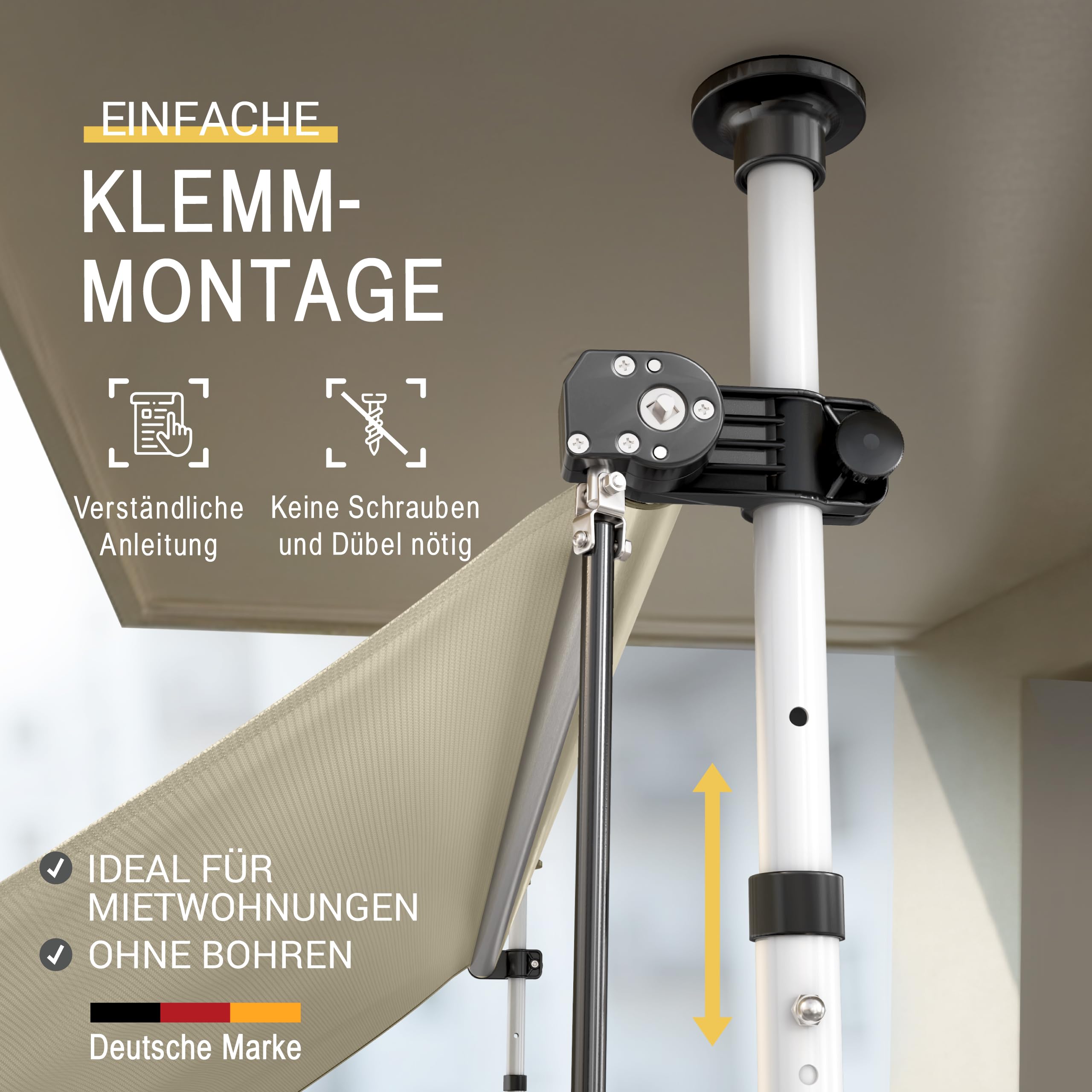 Sol Royal Klemmmarkise 300 cm Beige ohne Bohren Kurbel