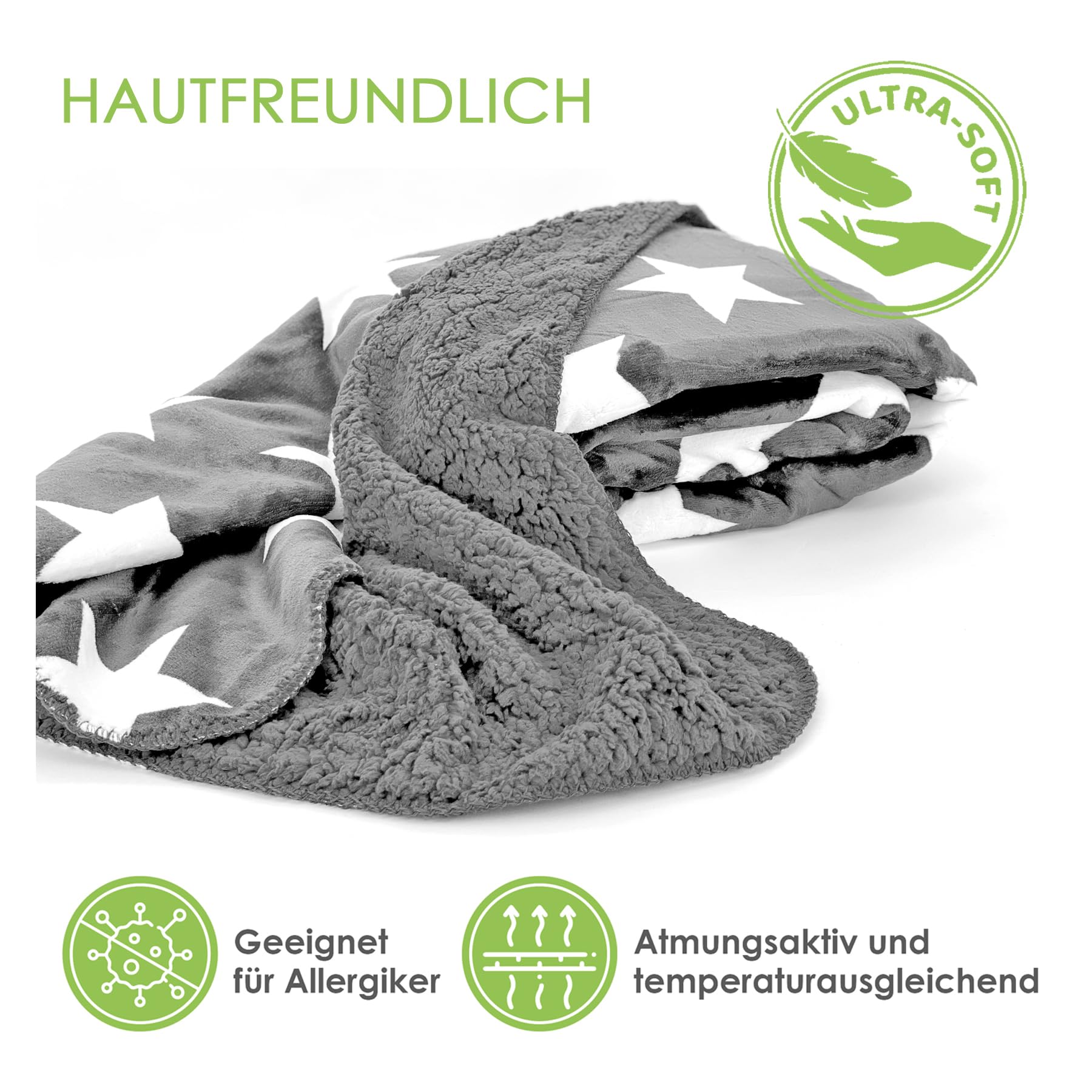 heimtexland Typ855 Kuscheldecke 150x200 Anthrazit Sterne Sherpa