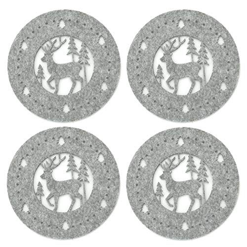 heimtexland Typ608 Glasuntersetzer Filz Hirsch Grau 11cm 4er Pack