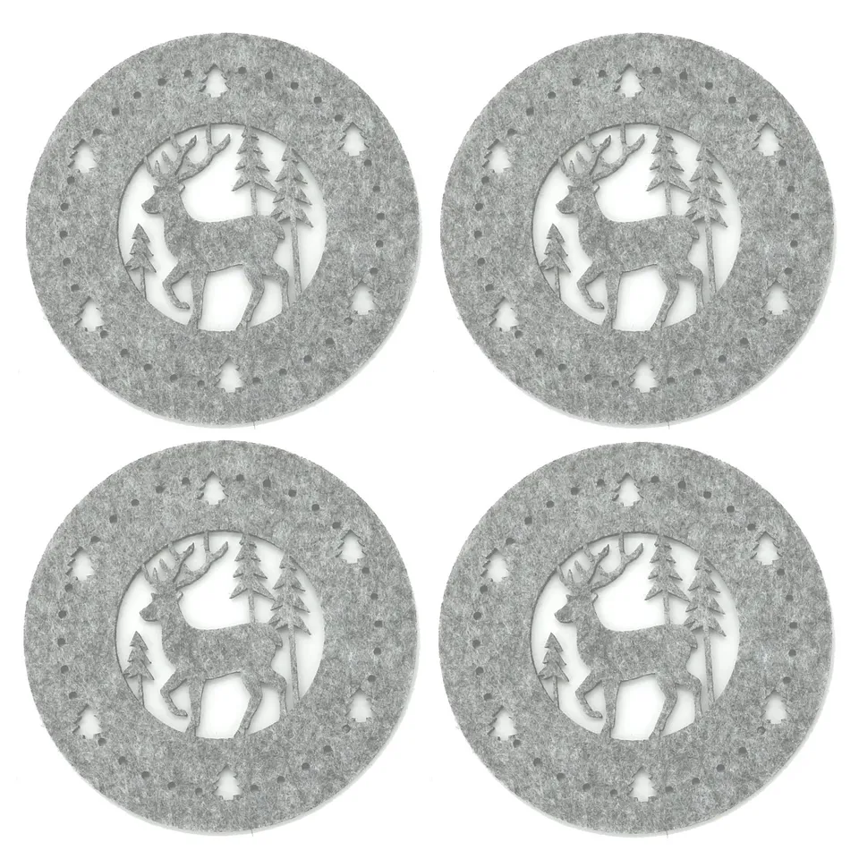heimtexland Typ608 Glasuntersetzer Filz Hirsch Grau 11cm 4er Pack