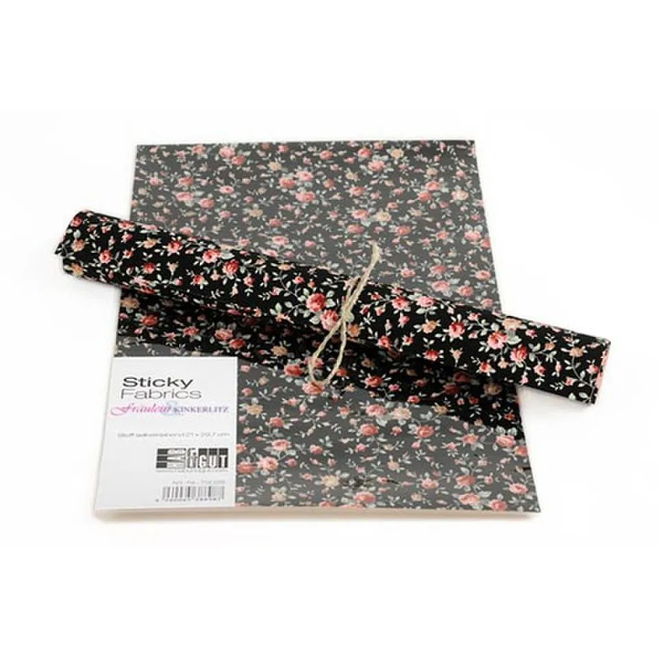 HAB & GUT Fräulein Kinkerlitz TS028 Stoffbogen Blumen Schwarz DIN A4
