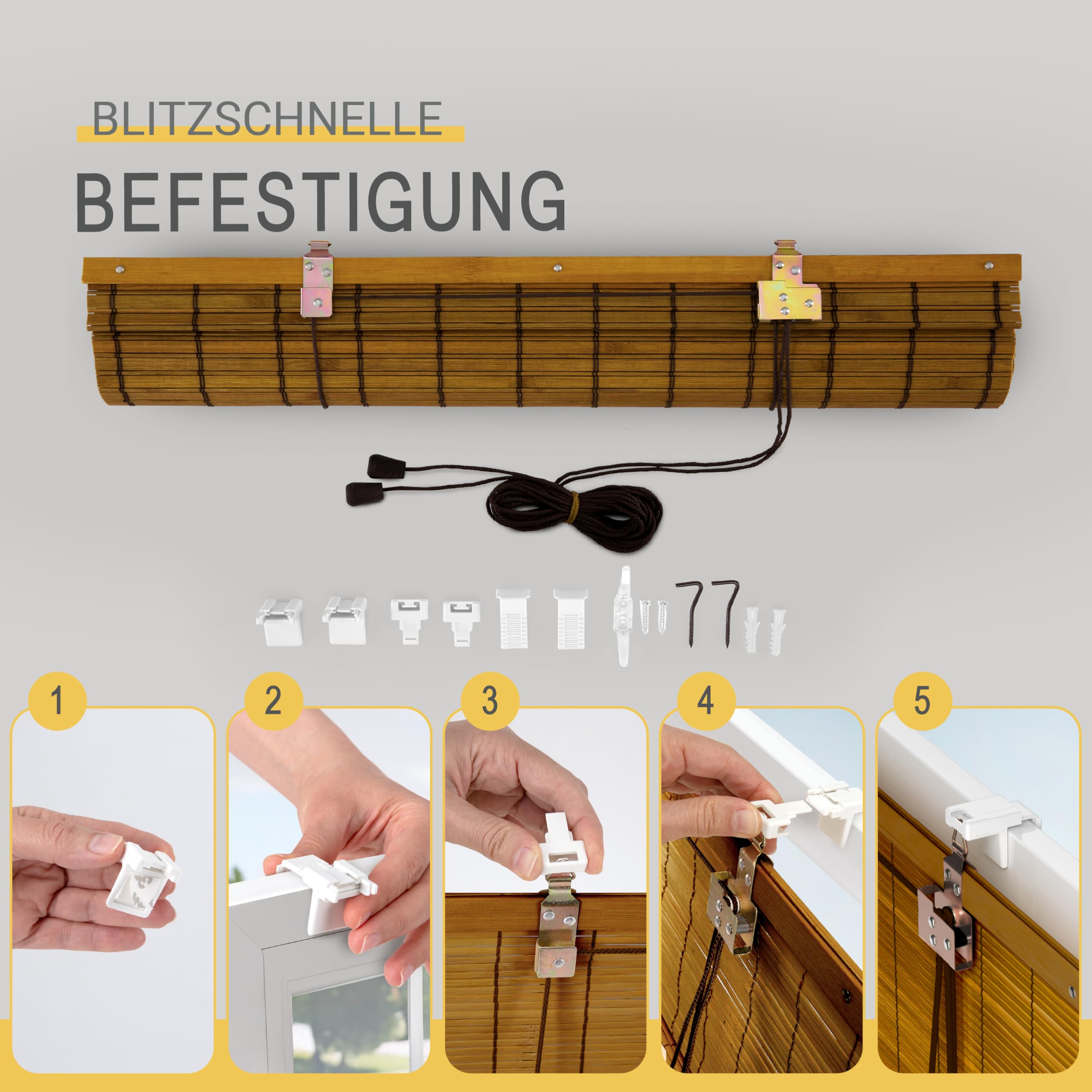 Sol Royal Bambus Rollo 60x160 cm Natur ohne Bohren blickdicht