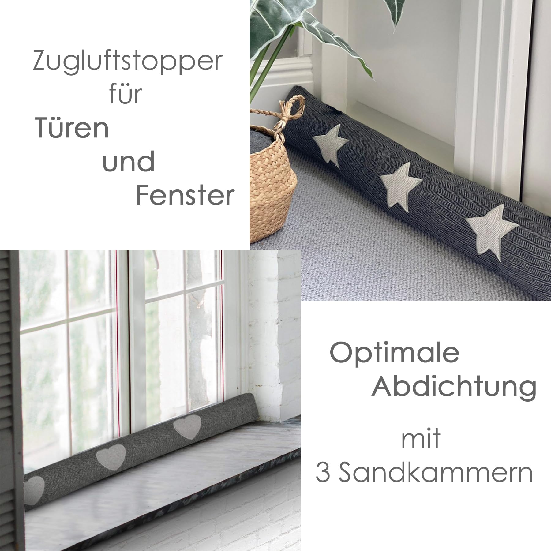 heimtexland Typ856 Zugluftstopper 90x10 cm Stern anthrazit