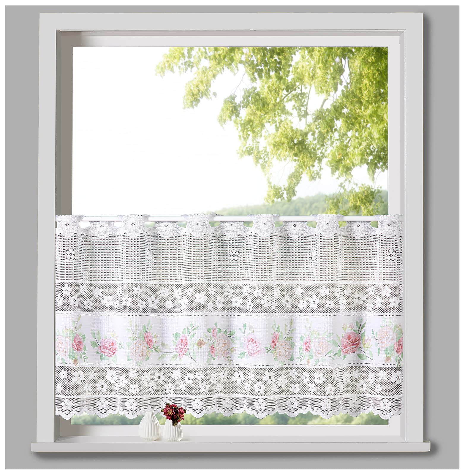 heimtexland Shabby Chic Typ763 Scheibengardine weiß 45x145 lichtdurchlässig