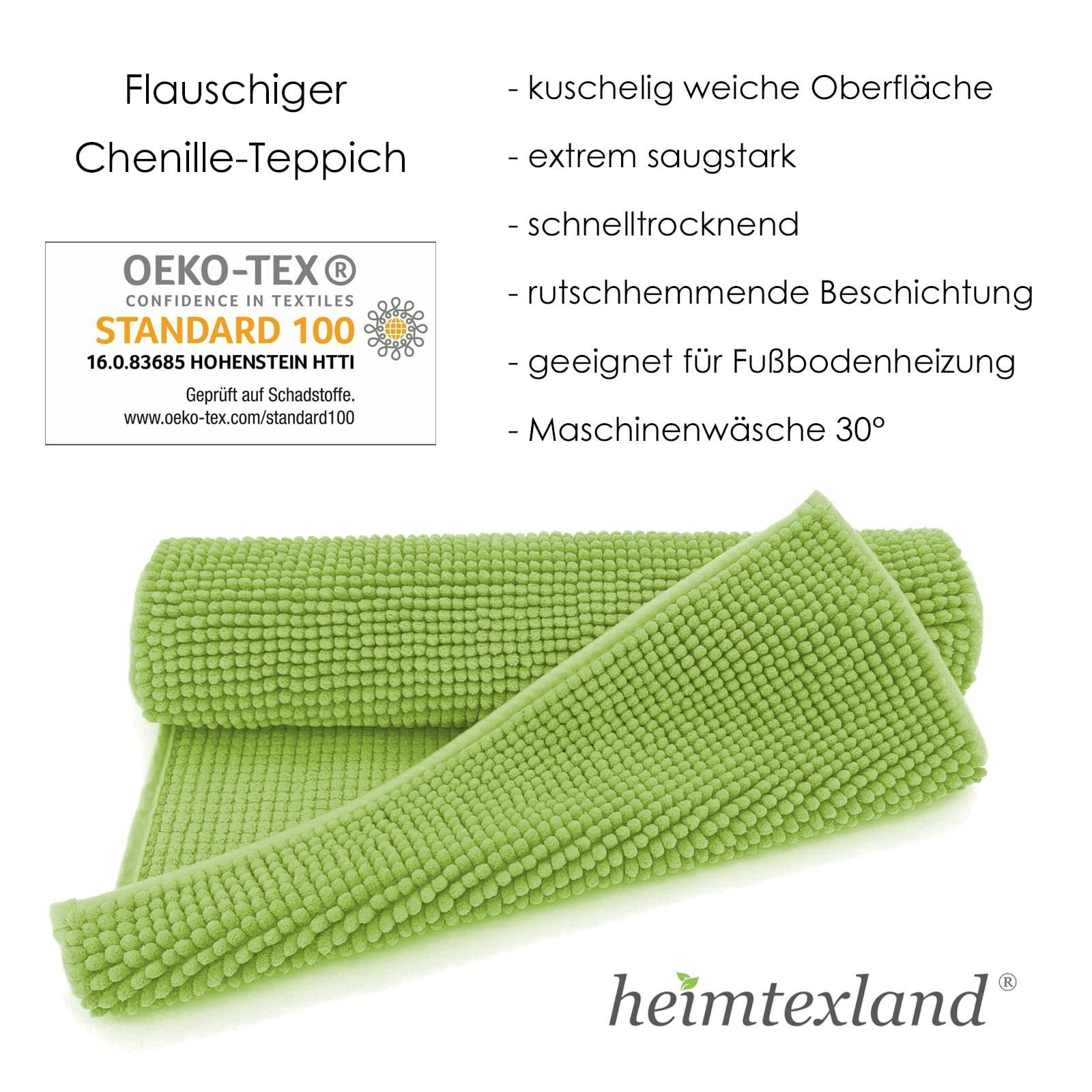heimtexland Typ771 Badteppich 50x80 Grün Chenille saugstark