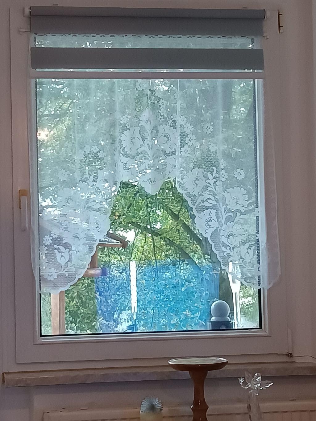 heimtexland Rosen Fensterbild 100x150 cm Weiß Jacquard Bogen