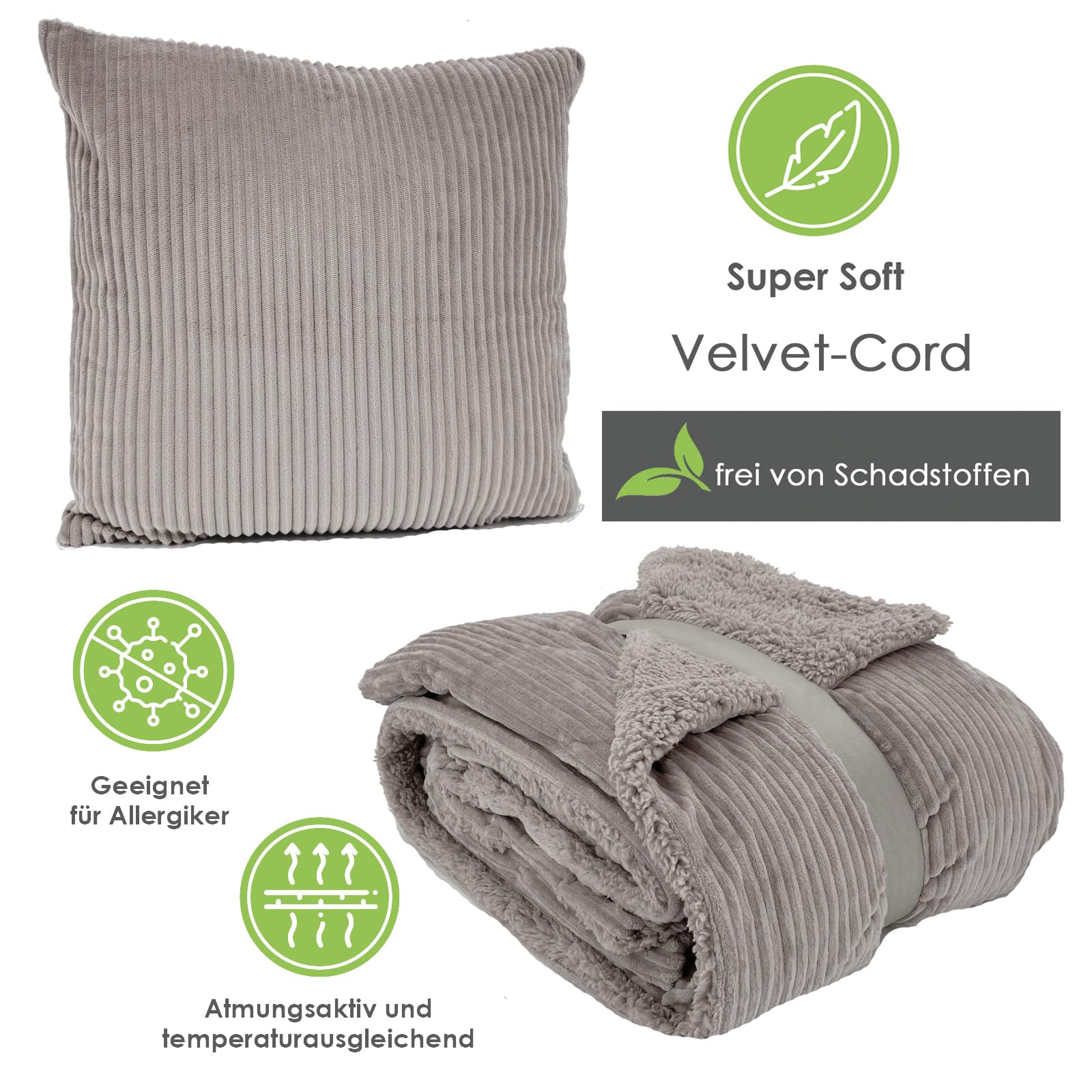 heimtexland Cozy Kord Typ767 Kissenbezug 45x45 Taupe Cord